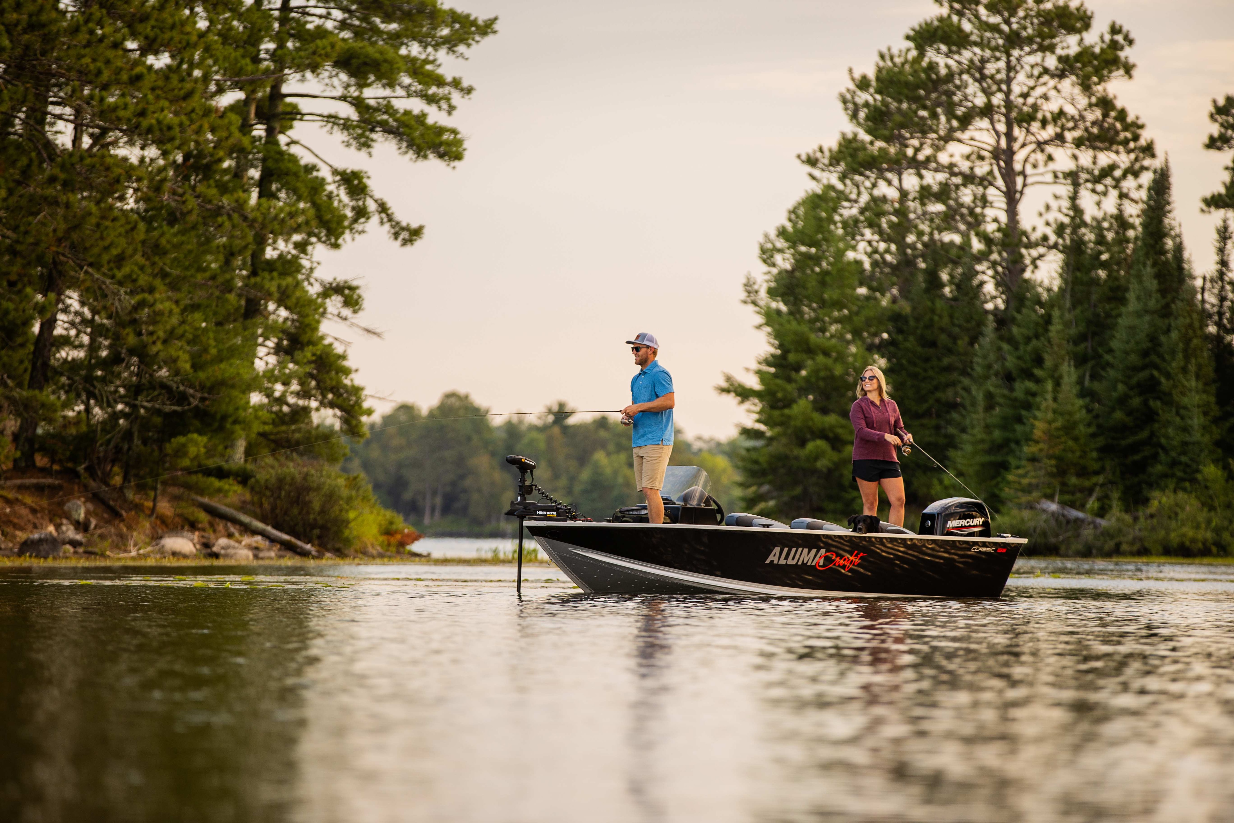 Couple fishing on an Aluminum fishing boat