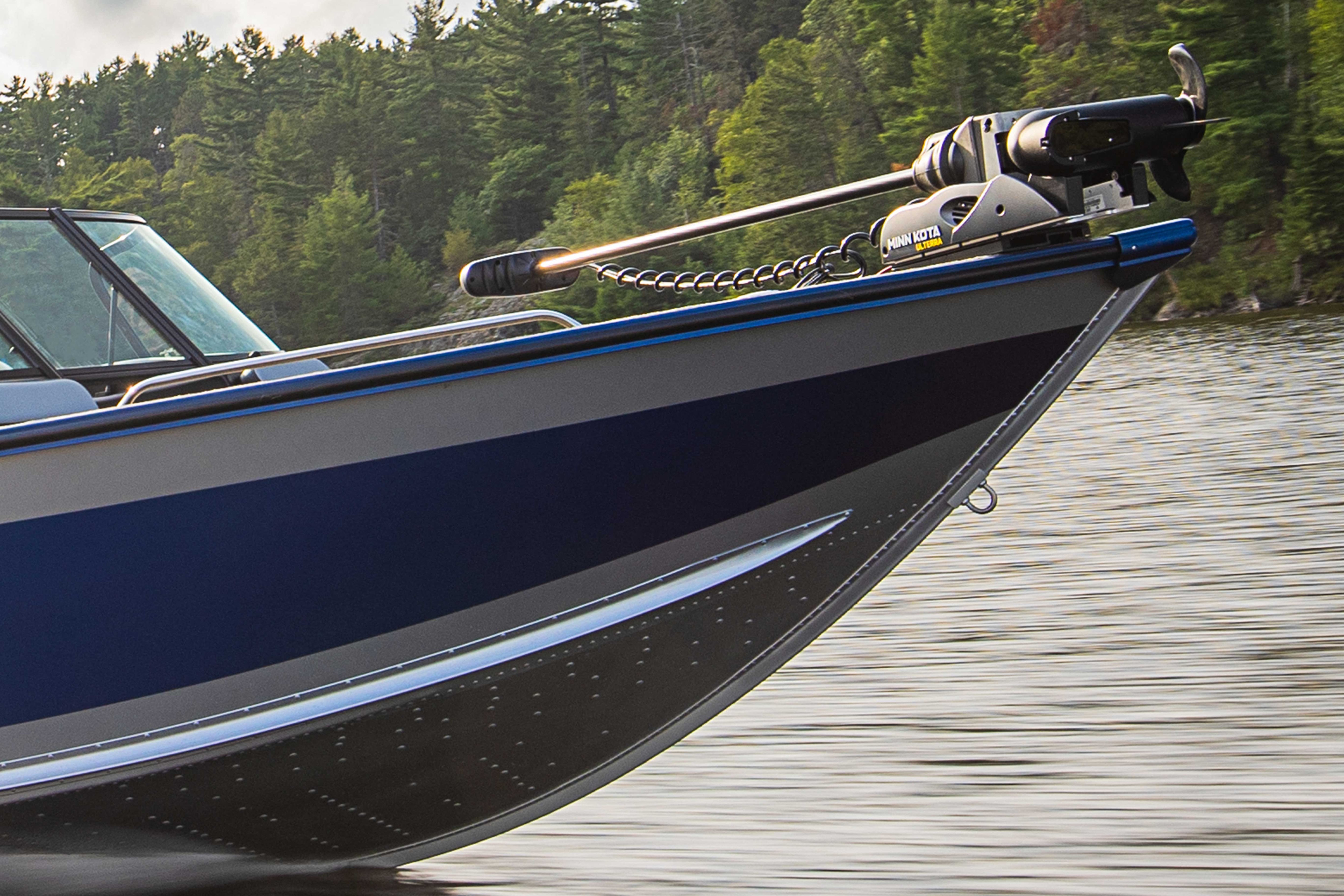 Blue Silver Fish Sport Trophy boat Front of boat hull 