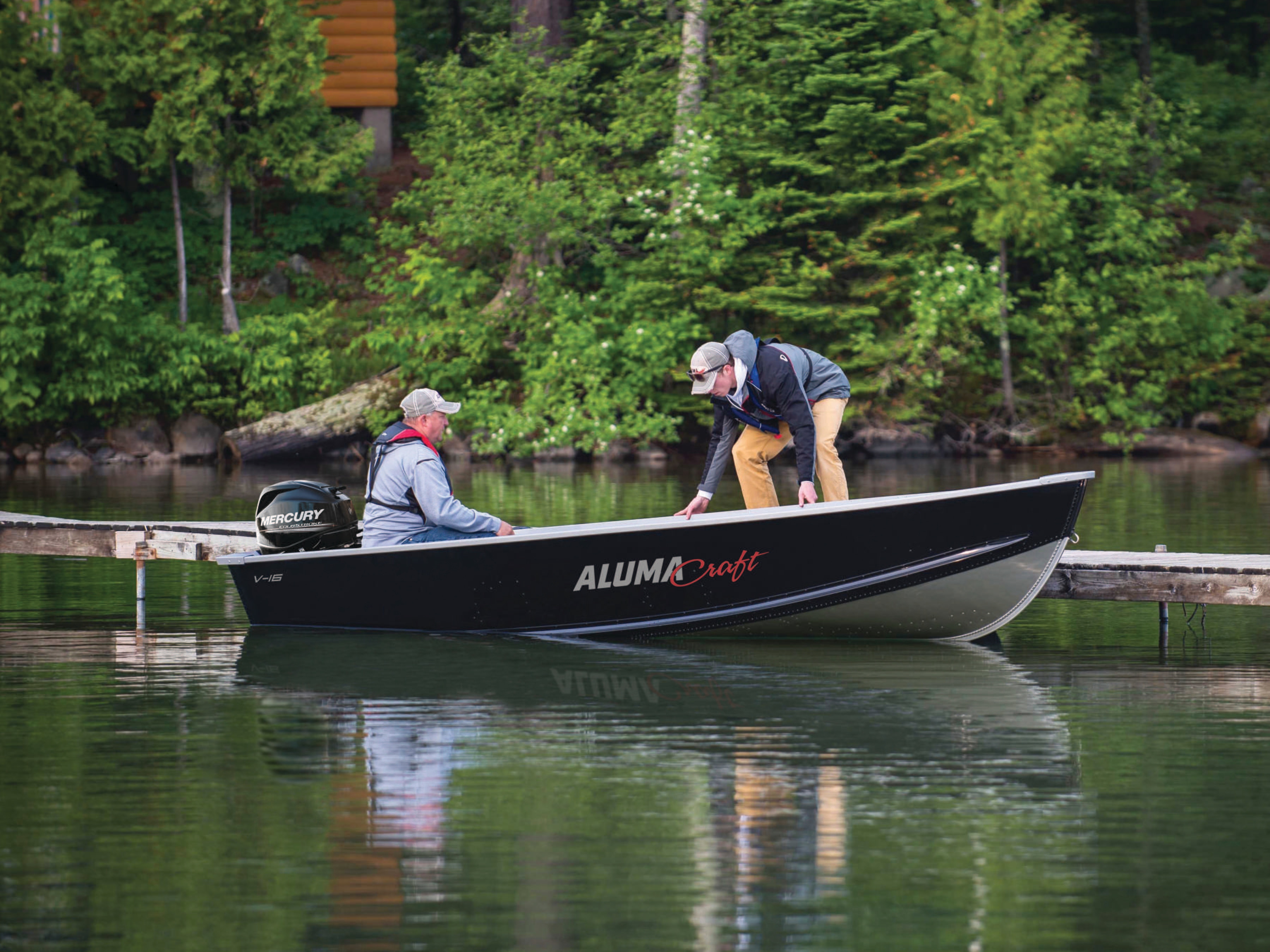 Men undocking an Aluminum boat 