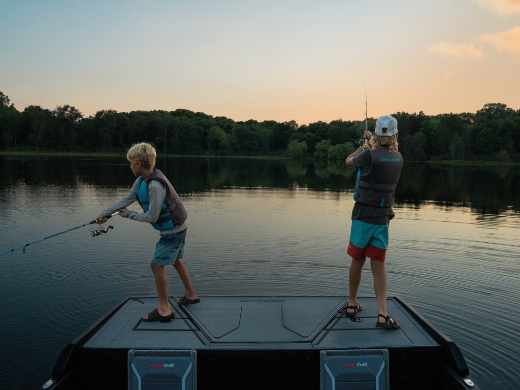 Two young fishermen taking advantage of the Max Deck available on Alumacraft aluminum boats