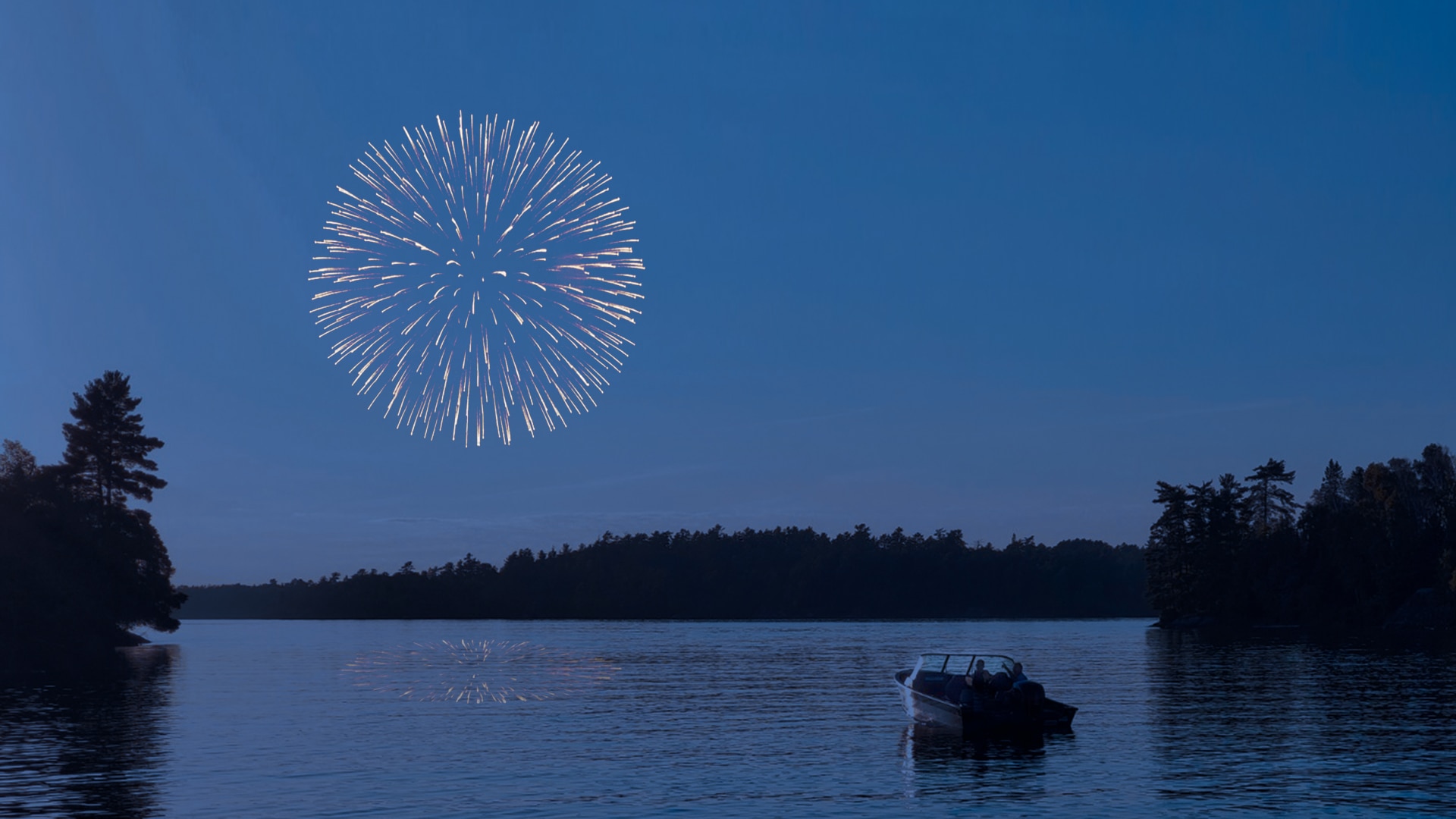Watching fireworks from an aluminum fishing boat